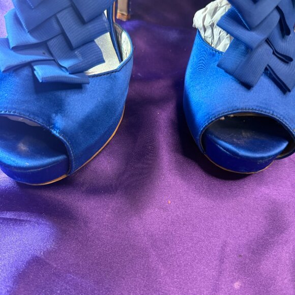 πKate Preston Beautiful Royal Blue 5" Satin Sandals Open Toe and Zipper - Picture 4 of 14